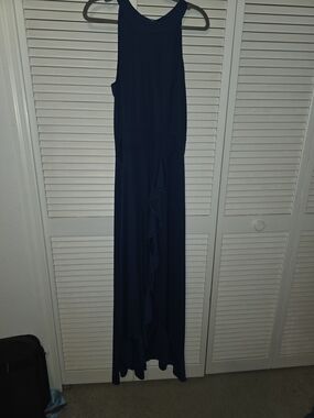 Navy Blue Ruffle Detail Formal Maxi Dress